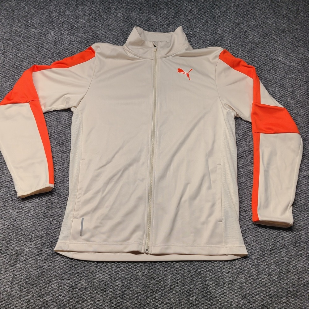 Puma Train DryCell Track Jacket Mens Small White Orange Full Zip Logo Training